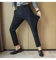 Calça elástica de seda gelada masculina, alta qualidade, respirável, casual, de negócios, escritório, social, primavera, verão, 2022 - Wolf Magazine