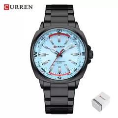 CURREN-Relógio de quartzo masculino com mostrador grande, impermeável, pulseira de aço inoxidável, elegante, casual, negócios, 8455