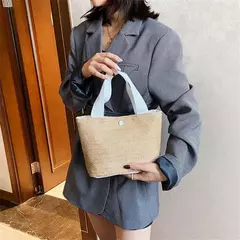 Fsafashion-bolsa de tecido palha para mulheres, bolsa casual para férias, bolsas com alça superior, bolsas de ombro retrô artesanais, moda feminina, 2024 - comprar online