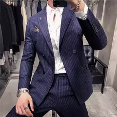 (Blazer + calças) high-end marca formal negócios xadrez terno dos homens noivo vestido de casamento cor sólida palco desempenho smoking S-7XL - Wolf Magazine