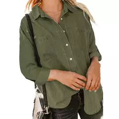 Imagem do Camisa jeans feminina solta, bolso duplo, manga comprida, jaqueta casual versátil, primavera e outono, nova, 2024