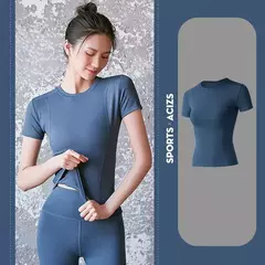 Camisa de manga curta sem costura para mulheres, camisetas esportivas, roupas de ginástica, camisa de ginástica, corrida e desgaste ativo, 2024 - comprar online