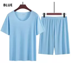 Verão pijamas masculinos terno fino gelo casa roupas traceless manga curta shorts em torno do pescoço casual roupas de verão