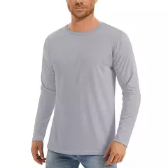 Imagem do Camiseta com protetor solar UV masculina, manga comprida, gola redonda, caminhada ao ar livre, pesca, tops de secagem rápida, cor sólida, UPF50 +