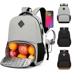 Mochila impermeável computador de negócios, Saco masculino com porta de carregamento USB, Lunch Bag isolado, Viagem ao ar livre