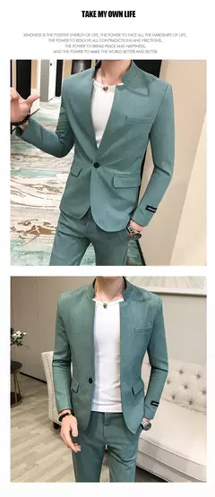 New (Blazer+ Pants) Men's Fashion Business Korean Version of Gentleman Zhongshan Stand Collar Casual British Style 2-piece Set - Wolf Magazine