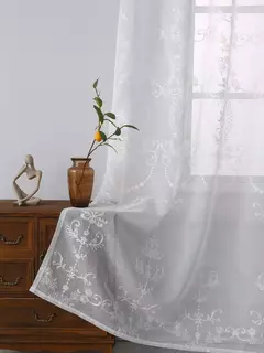 Sheer bordados Floral Cortinas Voile para sala e quarto, cortinas brancas - loja online