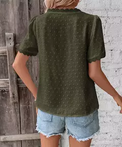 Benuynffy-Blusa de renda com decote em v feminina, ponto suíço, tops sólidos, manga curta, boho, doce, casual, moda feminina, verão, novo, 2024 - comprar online