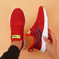 Tênis de plataforma respirável para mulheres, sapatos de renda, confortável, casual, ao ar livre, corrida, esportes, moda feminina - loja online