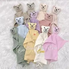 Personalizado Bordado Bebê Consolador, Urso Dormir Cobertor De Segurança, Algodão Musselina Consolador, Nome Nome, Presente do chuveiro do bebê - comprar online