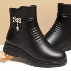 Botas de neve de couro genuíno para mulheres, sapatos grossos, forrado com lã, tamanho grande, inverno 2022 na internet