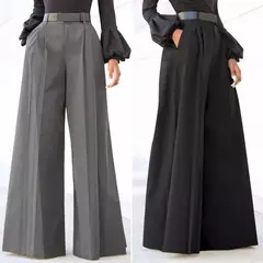 Elegante calça palazzo para mulheres, calças cortadas estampadas, linho de algodão, confortável calça folgada com bolsos, moda verão, 2024