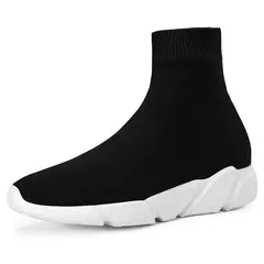 Sapatos de tecer respirável para homens e mulheres, tênis casuais slip-on, meias baratas, preto e branco, venda quente na internet