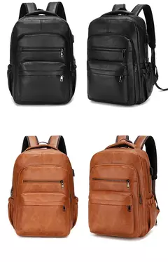 Mochila de carregamento USB de couro PU para homens, mochilas grandes para laptop, mochila masculina para adolescentes, meninos, alta qualidade - loja online