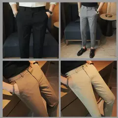 Calça casual slim-fit masculina, fato formal, monocromático, cintura ajustável, festa social, moda empresarial, novo, outono, 2022, 38-28