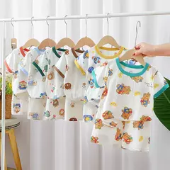 Conjunto de pijamas com estampa de dinossauro para meninos e meninas, camiseta e shorts infantis, terno infantil, verão, novo, 2 peças - Wolf Magazine