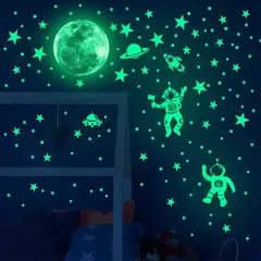 Adesivo de parede luminoso astronauta para decoração de casa, papel de parede estrela e lua, brilho no escuro, decalques autoadesivos, quarto e quarto infantil na internet