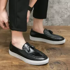 Sapatos casuais de couro de verão sapatos de escritório para homens de condução mocassins confortáveis deslizamento em sapatos de moda de festa - loja online