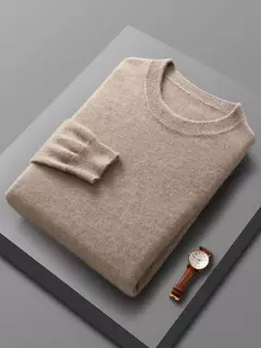 Imagem do Pulôver de lã merino para homens, 100% lã pura, gola O, manga longa, malha de cashmere, roupas femininas, graça, primavera e outono