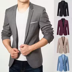 Jaqueta monocromática masculina, bolsos com aba, blazer, clássico, casual, casaco de negócios, botão único, lapela - comprar online