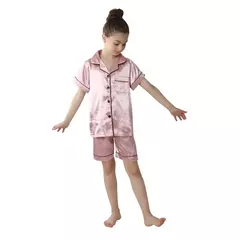 Conjunto pijama de seda macia infantil, roupa confortável, roupa de dormir infantil, meninas e meninos, monocromática, roupas de verão, novo, 2024 - loja online