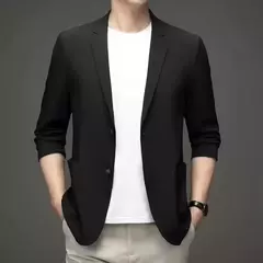 Blazer casual fino de seda gelo masculino, roupa masculina, manga comprida, tamanho grande, blazers sólidos finos, protetor solar, moda verão, primavera