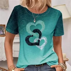 Camiseta estampada com coração feminino, blusa em tamanho grande, moda feminina de verão, camiseta redonda, camisa feminina de manga curta, novo, 2024 - comprar online