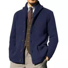 Homens casaco de malha lapela manga comprida bolsos engrossados cardigan camisola masculina outono botões sólidos placket casaco de malha para o trabalho