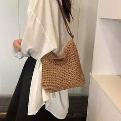 Bolsas boêmias de praia de palha para mulheres, alta capacidade, bolsa de ombro artesanal, bolsas de tecido casual, bolsa - comprar online