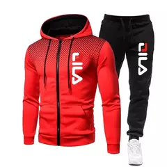 Fatos de treino e moletom de 2 peças masculinos, moletom com capuz com zíper, calça casual fitness, roupas esportivas para jogging, estampa inverno, 2022 - comprar online