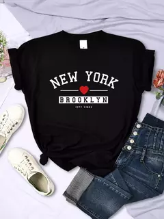 New York Brooklyn City Vibes Carta T-Shirt Mulheres Verão Casual Colheita Top Street Cool Tee Shirt Moda O-Neck Sport T Shirts