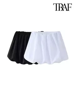 TRAF-Mini-saia balão feminina, elástico médio na cintura, bainha volumosa, saias femininas, moda