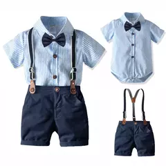 Baby Boys Gentleman Suit, roupas infantis, camisa listrada recém-nascida, shorts suspensório, roupa formal de aniversário, verão, 3-24 meses - comprar online