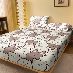 Urso de pelúcia bonito impresso fosco cabido folha para quarto, tampa de cama, cama, 1 desenho animado, excluindo fronhas, bonito