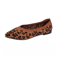 Sapatilhas de malha para mulheres, mocassins Houndstooth, ponto toe, mocassins de malha, tamanho grande feminino, leopardo, sapatos macios - loja online