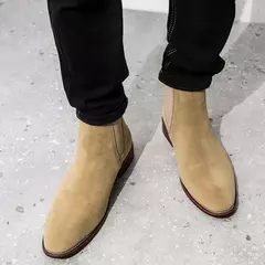 Botas de camurça de vaca masculina, couro genuíno, sapato alto, bota casual no tornozelo, curta, estilo britânico, moda, inverno na internet