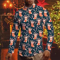 Imagem do Camisas para homens outono natal férias lapela blusa masculina férias moda roupas masculinas diariamente rua camisas de manga longa botões