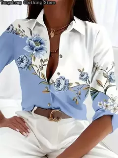 Imagem do Camisa feminina de seda gelo estampada de mangas compridas, independente, roupas populares de férias havaianas, quente, novo, verão, 2024