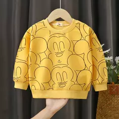 Imagem do Moletom de manga comprida Disney mickey, roupas infantis, pulôver solto com gola redonda, camisa básica para menino e menina, tops da moda outono