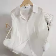 Chiffon camisa fina para as mulheres, blusa solta, single-breasted, cor sólida, moda coreana, tamanho grande, novo, verão - comprar online