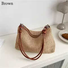 Saco de palha tecido Rattan para senhoras, sacola de grande capacidade, bolsa trançada artesanal, bolsa de ombro, moda - Wolf Magazine