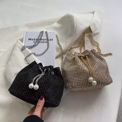 Bolsa tiracolo monocromática de strass para mulheres, bolsa de ombro luxuosa, sacola brilhante cordão, jantar, corrente, corrente