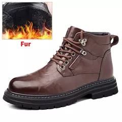 Botas de couro de vaca genuínas para homens Lace Up Outdoor Motorcycle Boots Vintage Snow Business Boots Designer de alta qualidade - loja online