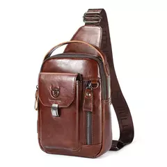 BULLCAPTAIN-Bolsa de Peito de Couro Genuíno Masculina, Bolsa Multifuncional Crossbody, Anti-Roubo, Bolsa Retro para Telefone Móvel, Casual, 7,9";;VERDADEIRO;;"Coffee