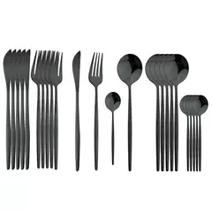 Aço inoxidável Golden Talheres Set, Faca, Garfo, Colher, Talheres, Talheres, Festival Cozinha, Louça, Presente, Punho Preto, 24pcs na internet