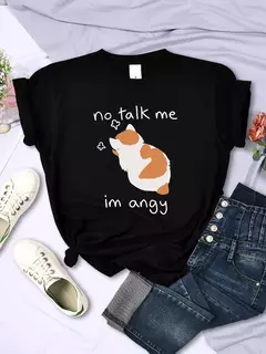 T camisa de impressão de gato irritado bonito para o sexo feminino confortável moda camiseta respirável hip hop topos novo verão