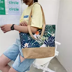 Bolsa de lona dobrável para mulheres, impressão de flores, grafite, bolsa de ombro, casual, tamanho grande, moda feminina na internet