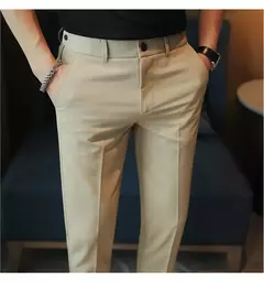 Calça casual slim-fit masculina, fato formal, monocromático, cintura ajustável, festa social, moda empresarial, novo, outono, 2022, 38-28