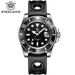 STEELDIVE-Relógio Automático Masculino, Relógios de Mergulho, Moldura Cerâmica Verde, Vidro Sapphire, Mostrador Preto, 300m Impermeável, SD1953