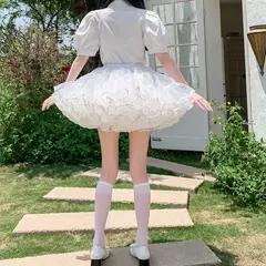 Imagem do Anágua com babados multi-camadas para mulheres, saia bolha fofa, saia crinolina, sem aro, sem desossada Lolita Puffy Mini Skirt